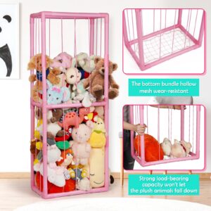 Ibnotuiy Stuffed Animal Zoo Storage Stuffed Animal Holder PVC Plush Storage Organizer Shelf with Elastic Band for Nursery Play Room Bedroom (Pink)