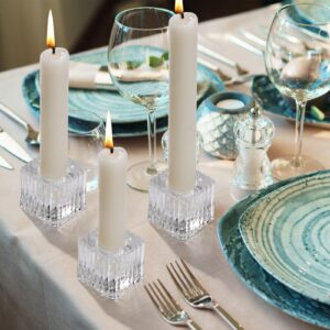 Hsei 36 Pcs Square Glass Taper Candle Holders Bulk 1.5 Inch Small Glass Candlestick Holders for 0.98 Inch Tapered Stick Candle for Wedding Halloween Thanksgiving Christmas Table Centerpiece(Clear)