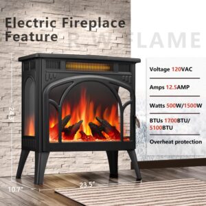 R.W.FLAME Electric Fireplace Heater 12 Flame Color, 25" Freestanding Fireplace Infrared Stove 500W/1500W, 3D Realistic Flame Effects, Adjustable Brightness and Heating Mode, Overheating Safe Design