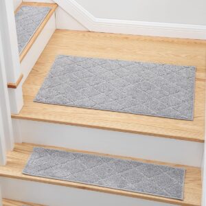 mbigm non-slip carpet stair tread mat 20" x 32" landing rug - matching mat soft plush comfort non-skid safety rug slip resistant - light gray