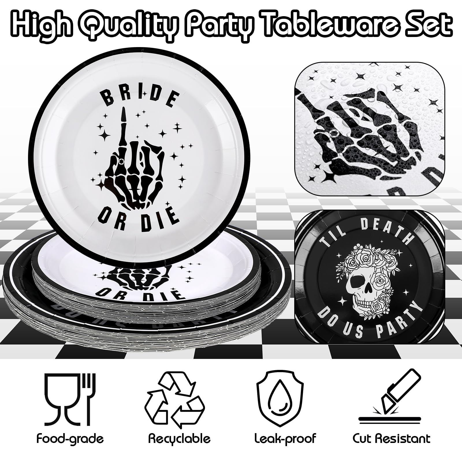 Norme 244 Pcs Bride or Die Bachelorette Party Tableware Set Include 24 Pcs 9 Inch 7 Inch Plates 24 Pcs 9 oz Paper Cups 100 Pcs Napkins 24 Knives 24 Forks 24 Spoons for Halloween Bachelorette