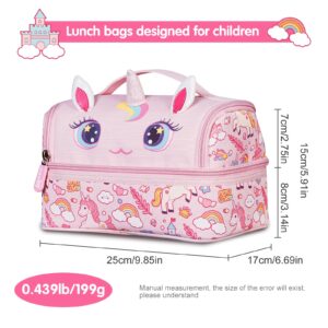 NOHOO Kids Lunch Bag, Insulated lunch bag Cooler Reusable Bilayer Lunch box tote for Women, Girls, Men, Boys, Schools, Offices, Work, Travel, Picnic,Party(Unicorn)