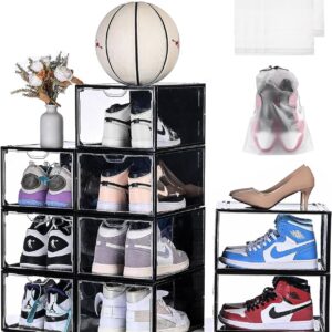 jphoiy box Shoe Storage Boxes Clear Stackable, 9 Packs Shoe Organizer for Closet,Sneaker Box, Strong and Sturdy Fit Up to Maximum Size of US12