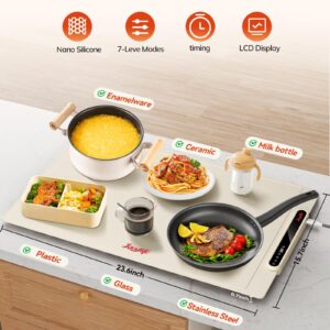 Electric Warming Tray with 7 Adjustable Temperature, Laudlife Foldable Food Warmer for Parties with Child Lock, Fast Heating Plate for Buffet, Family Gathering, Sabbath, Holiday, Countertop, Beige