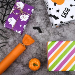 100 Sheets Halloween Tissue Paper for Gift Wrapping, Orange Purple Black Green Tissue Paper with Pumpkin Bat Ghost Boo Pattern Decorative Tissue for Halloween Party DIY Craft