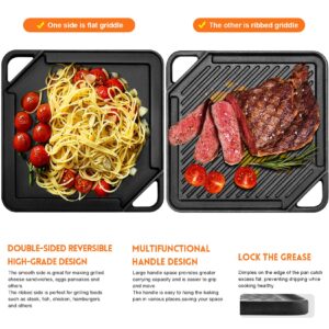 GGC Cast Iron Reversible Griddle, 2-In-1 Griddle Pan for Gas Grills and Stove Tops, 10 x 10 Square Baking Flat and Ribbed Griddle Plate