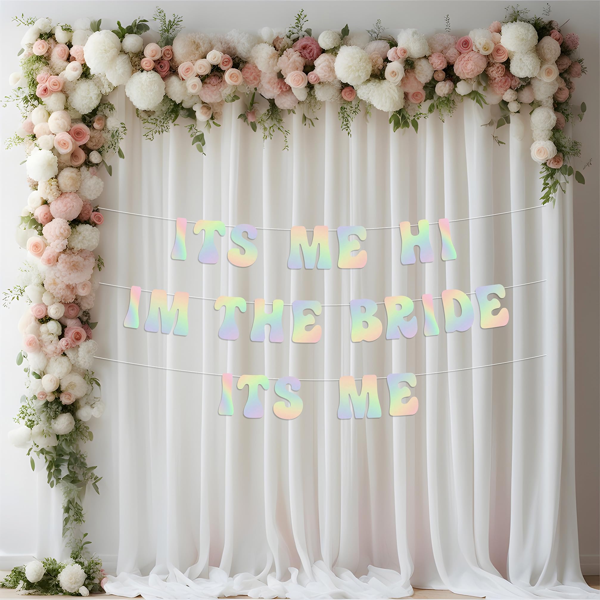 Pre-Strung Holographic Bachelorette Party Banner Iridescent Its Me Hi I'm The Bride Its Me Banner for Bachelorette Party Decoration