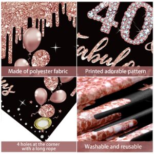 40th Birthday Decorations 40 & Fabulous Birthday Banner for Women, Rose Gold 40 Birthday Theme Sign Party Supplies, Forty Year Old Bday Background Photo Booth for Indoor Outdoor