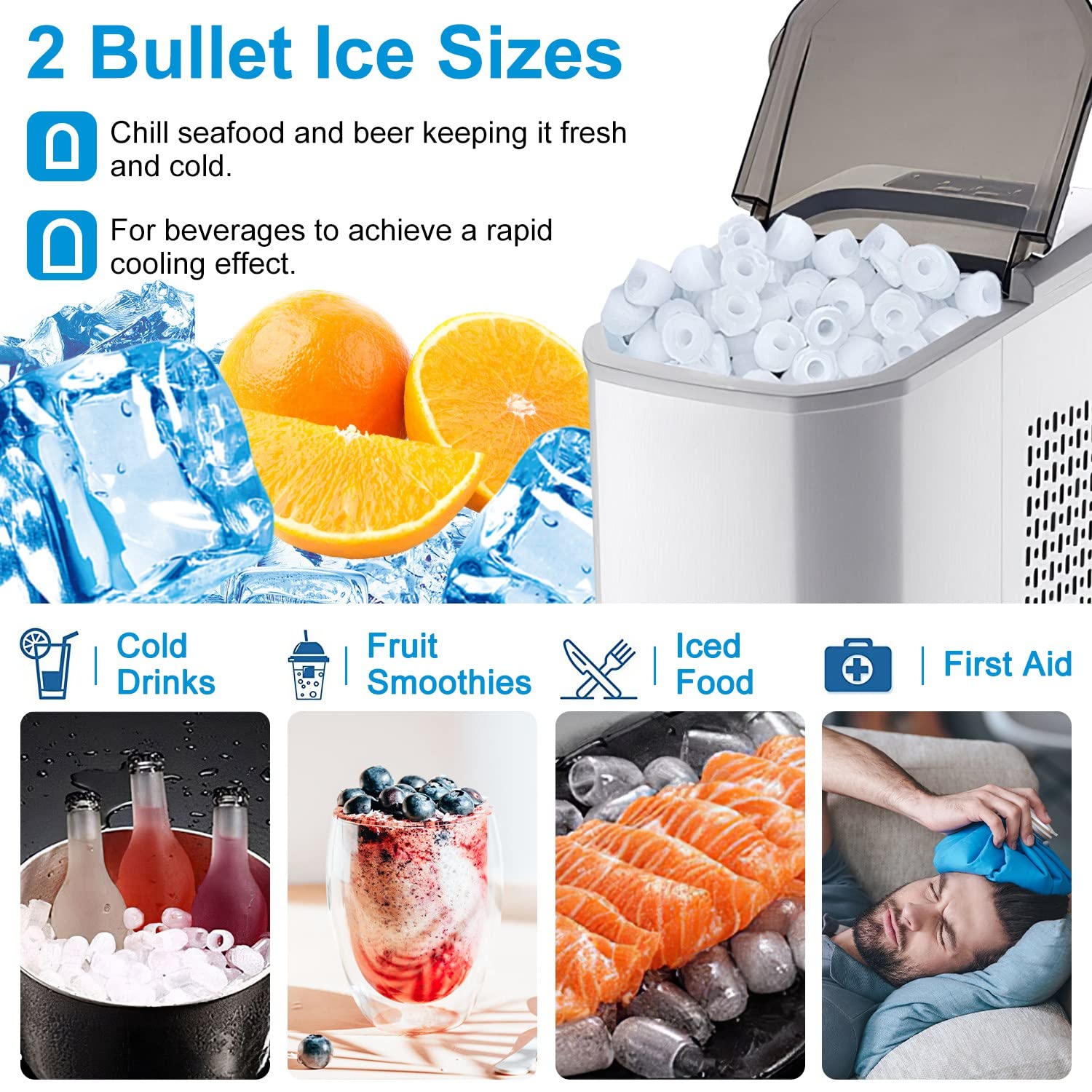 iMounTEK Ice Maker Countertop with Ice Scoop and Basket, Self-Cleaning Max 33LBS Per 24Hrs Countertop Ice Machine, Bullet-Shaped Ice Portable Ice Maker for Home, Kitchen, Office, Party, Bar and RV