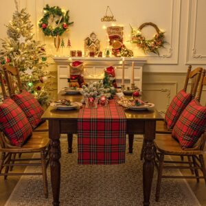 Softalker Christmas Checkered Tartan Table Runner - Red Buffalo Plaid Xmas Stain Resistant Washable Table Decoration for Dining/Parties/Holiday Decor, 13 x 70 Inch