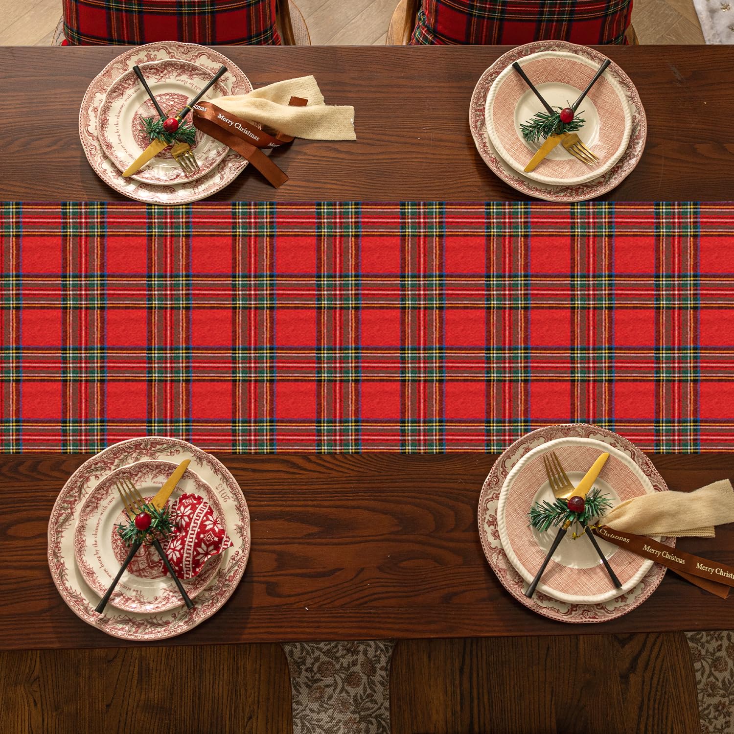 Softalker Christmas Checkered Tartan Table Runner - Red Buffalo Plaid Xmas Stain Resistant Washable Table Decoration for Dining/Parties/Holiday Decor, 13 x 70 Inch