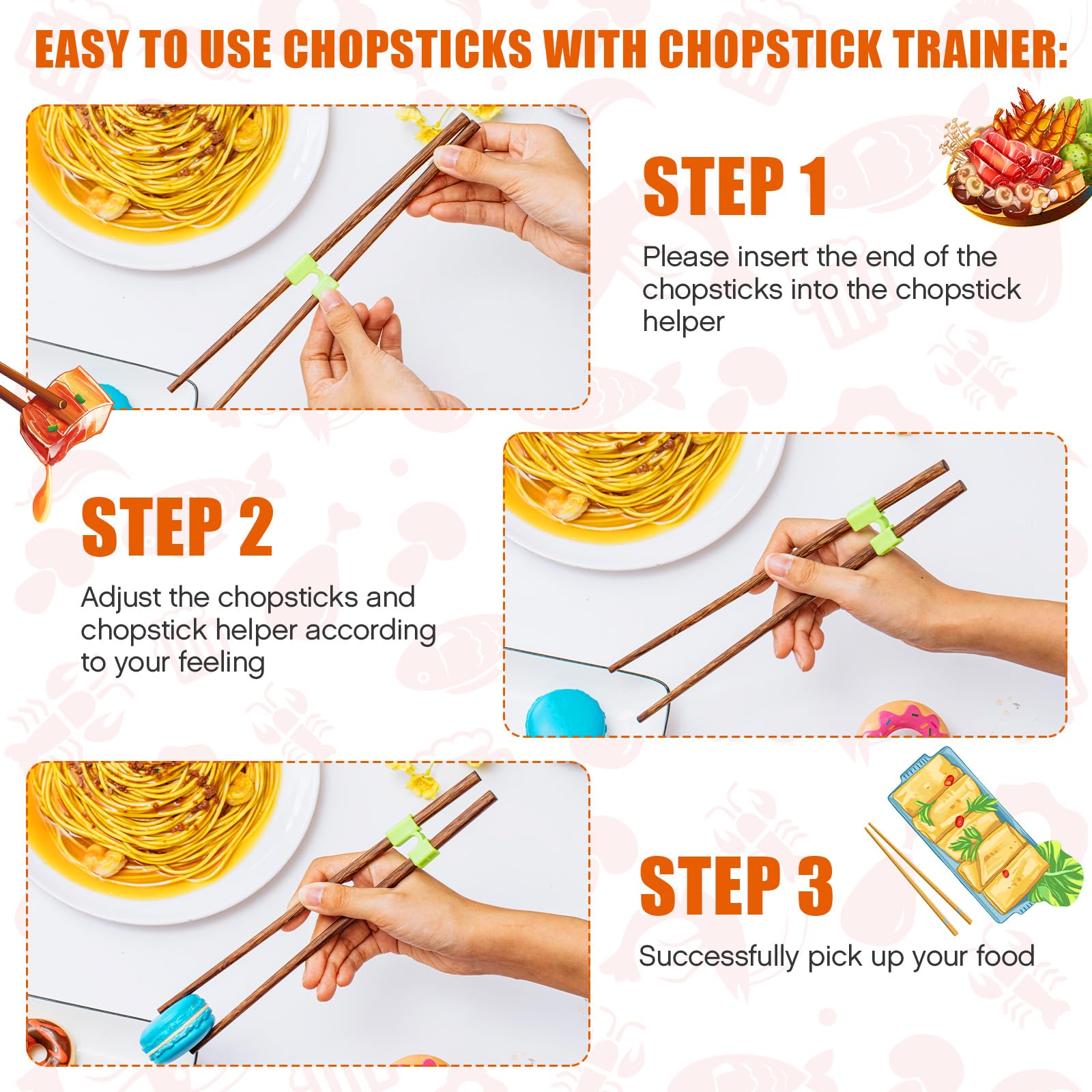 Suttmin 200 Pcs Reusable Chopsticks Helper Multicolor Training Chopsticks Hinges Connector Plastic Practice Chopstick Trainer Chinese Chop Stick Helper for Adult Learner Beginner