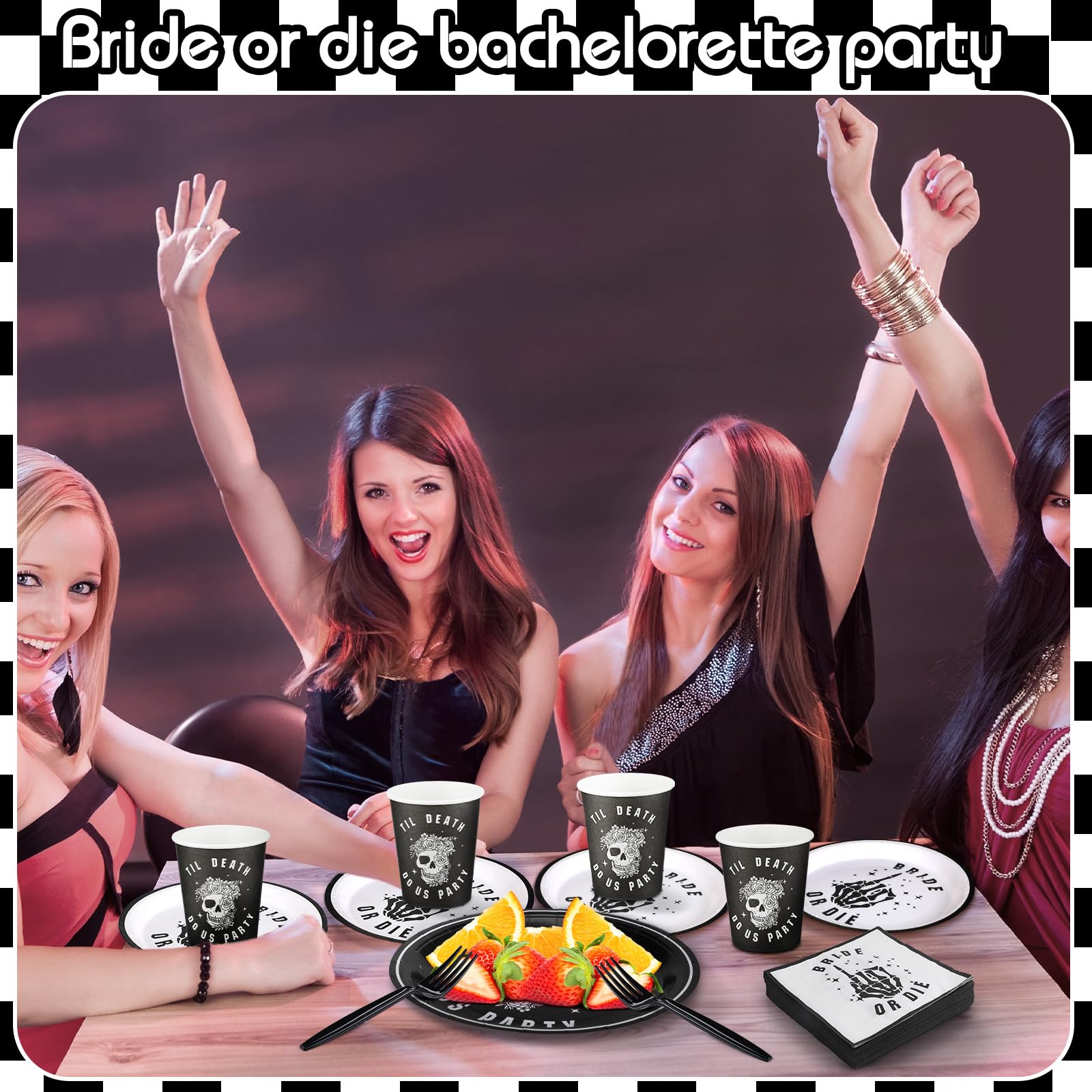 Norme 244 Pcs Bride or Die Bachelorette Party Tableware Set Include 24 Pcs 9 Inch 7 Inch Plates 24 Pcs 9 oz Paper Cups 100 Pcs Napkins 24 Knives 24 Forks 24 Spoons for Halloween Bachelorette