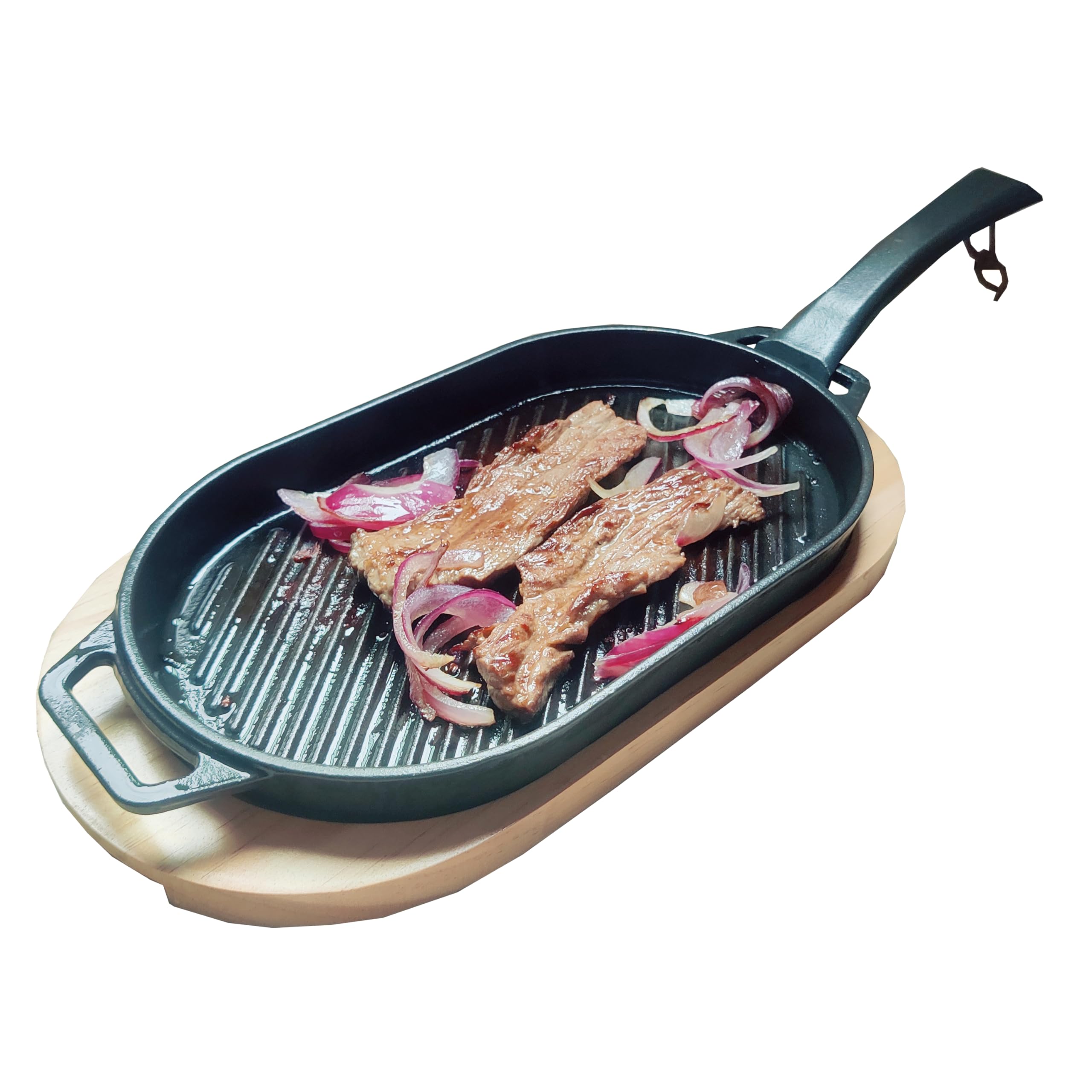 JIN BETTER GRILL PARTS New Skillet with Insulated Wooden Cushion and Removable Handle Compatible with Gas Cooktops and Grills