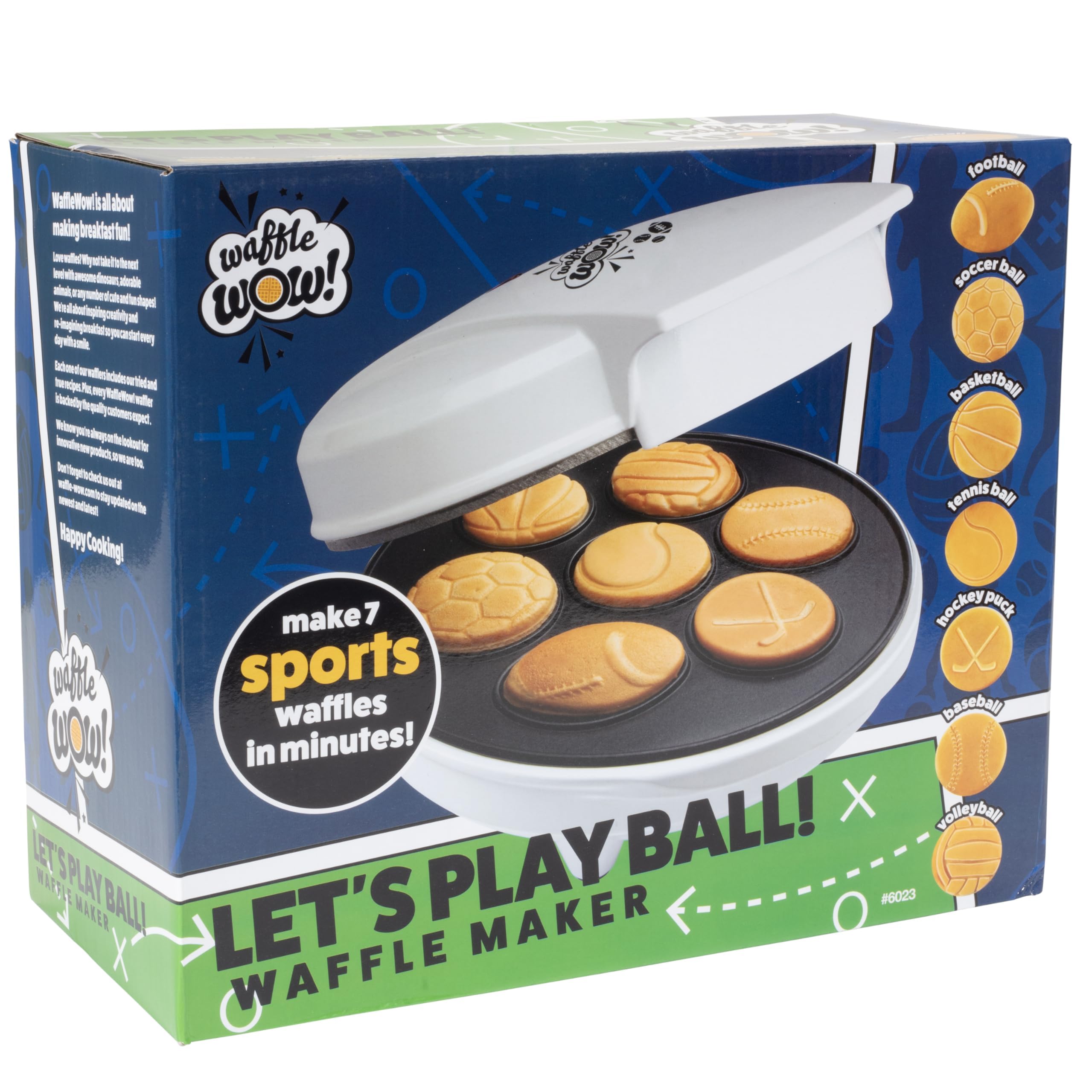 Sports Waffle Maker- Make Breakfast a Slam Dunk- Bakes 7 Themed Pancakes Including Football, Baseball, Basketball, Soccer, Tennis & More- Electric Nonstick Pan Cake Baker- Kids Christmas Gift or Treat