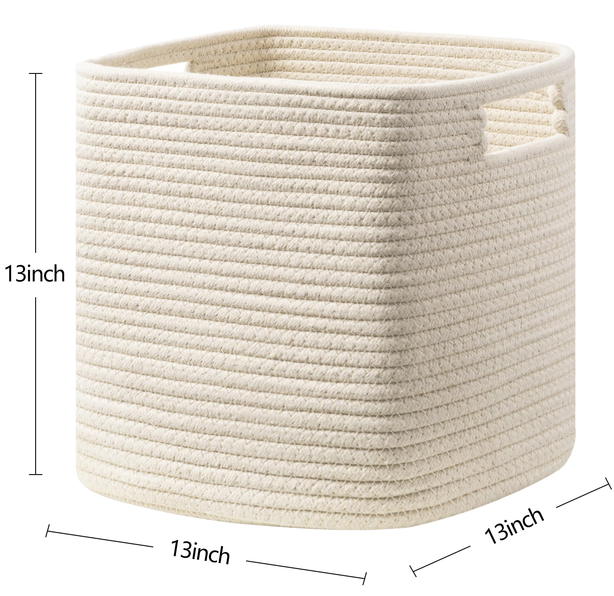 UBBCARE Set of 3 Cotton Rope Basket 13 X 13 X 13 Inches, Woven Storage Baskets for Shelves, Organizing with Handles, Cube Storage Bins for Storage Books, Magazines, Beige