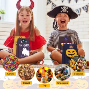 M-sorflly Halloween Treat Bags Large,24pcs Halloween Goodie Bags Paper,Trick or Treat for Kids Candy Bags and 24pcs Halloween Stickers Gift Bags