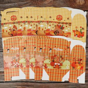 HOWAF 12pcs Fall Party Treat Boxes, Hello Autumn Plaid Gift Boxes with Maple Leaves Pumpkin Gnome Design for Fall Harvest Party Supplies, Autumn Party Candy Boxes, Hello Fall Goodie Boxes