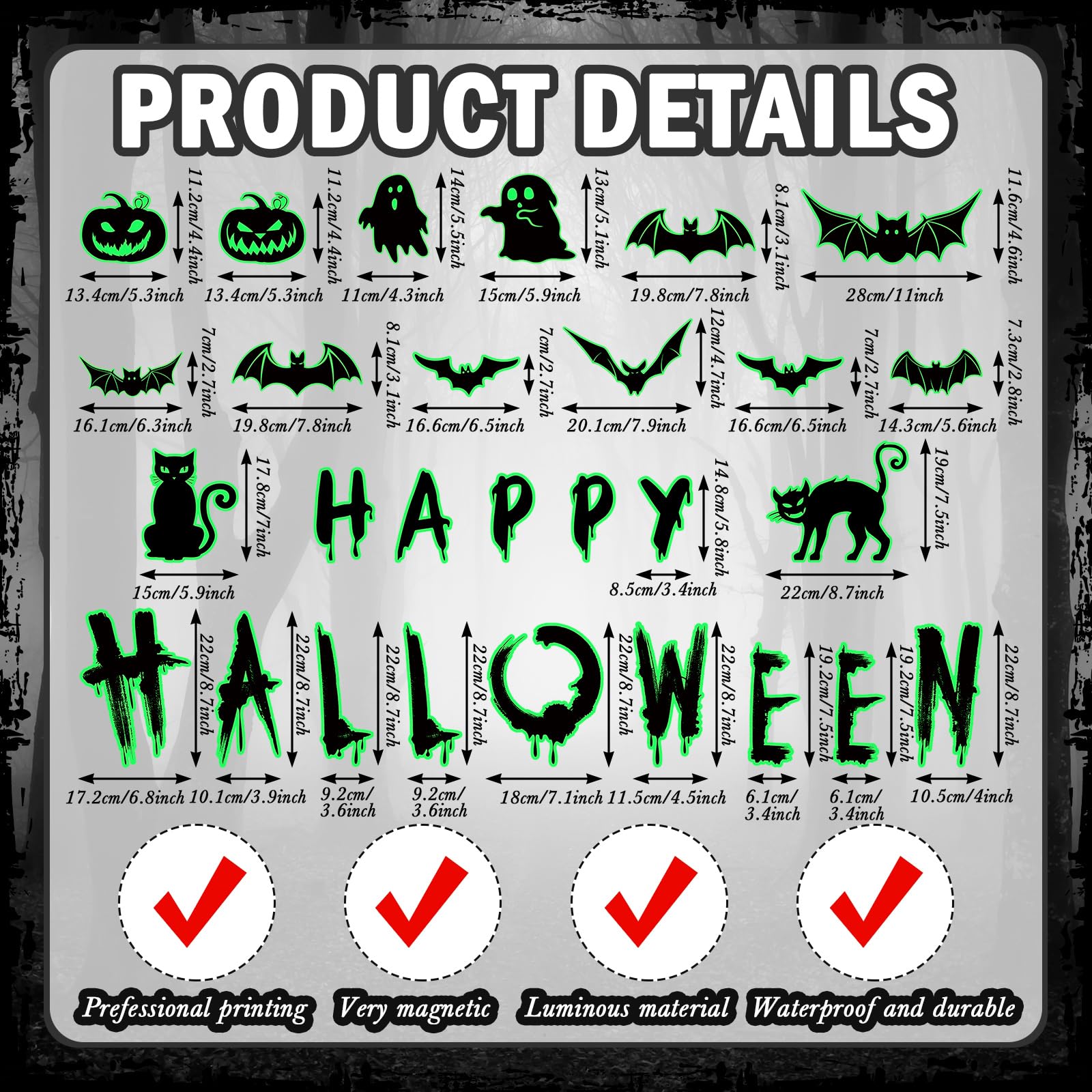 28 Pcs Halloween Garage Door Magnets Glow in The Dark Magnetic Halloween Garage Door Decorations with Bat Pumpkin Ghost Black Bat Magnet Decal Sticker for Garage Door Car Refrigerator