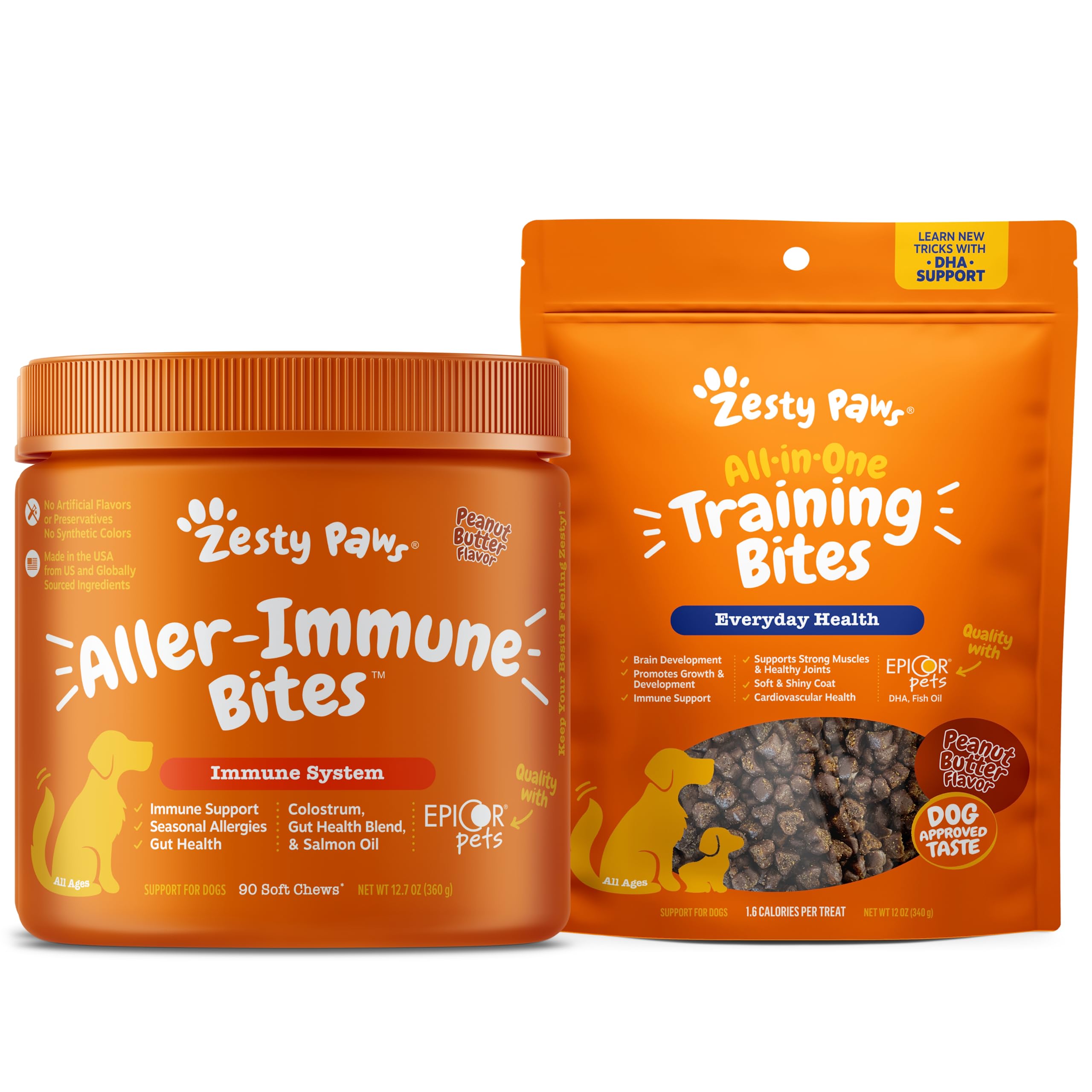 Zesty Paws Allergy Immune Supplement for Dogs - with Omega 3 Salmon Fish Oil + Training Treats for Dogs & Puppies - Hip, Joint & Muscle Health