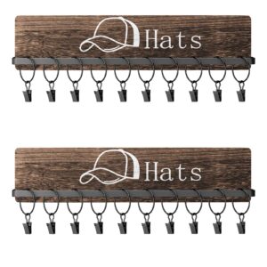 Bulado Hat Rack for Wall, Hat Organizer for Baseball Caps with 20 Hooks, Hat Storage Organizer Wall Mount, Rustic Cowboy Hat Rack Display Holder, Wood Hat Hangers for Closet Bedroom Entryway Set of 2