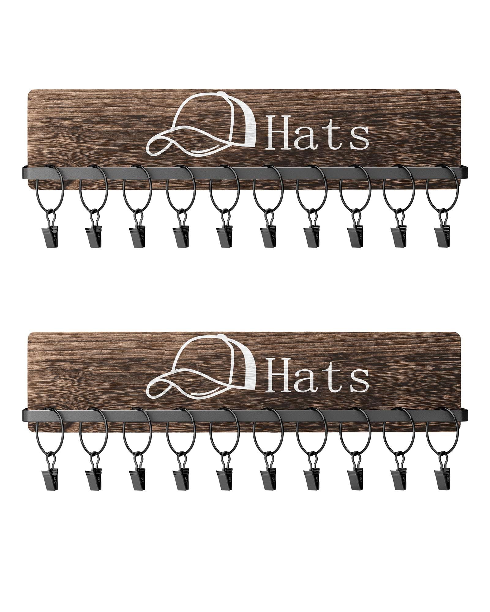 Bulado Hat Rack for Wall, Hat Organizer for Baseball Caps with 20 Hooks, Hat Storage Organizer Wall Mount, Rustic Cowboy Hat Rack Display Holder, Wood Hat Hangers for Closet Bedroom Entryway Set of 2