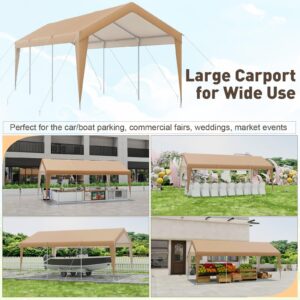 S AFSTAR 10x20FT Carport, Heavy Duty Car Shelter Tent with 180g PE Canopy, 8 Sturdy Galvanized Steel Legs, Ball Bungees, Portable Garage Car Canopy Car Port for Outdoor SUV Truck Car Party Wedding