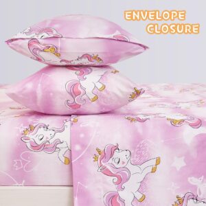 Yibeizi Unicorn Twin Sheets Set for Girls, Kids Cute Princess Printed Bedsheets Microfiber Deep Pocket Bed Sheet & Pillowcase Sets 3 Pieces