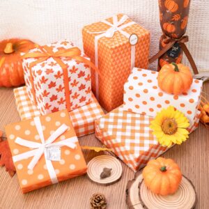 Larcenciel 70 Sheets Fall Tissue Paper, Orange Gift Tissue Paper Bulk for Gift Bags & Gifts Wrapping - Pumpkin Leaves Patterns, Gift Wrap for Autumn Harvest Thanksgiving Halloween Party DIY,19.7x13.8