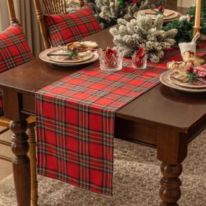 Softalker Christmas Checkered Tartan Table Runner - Red Buffalo Plaid Xmas Stain Resistant Washable Table Decoration for Dining/Parties/Holiday Decor, 13 x 70 Inch