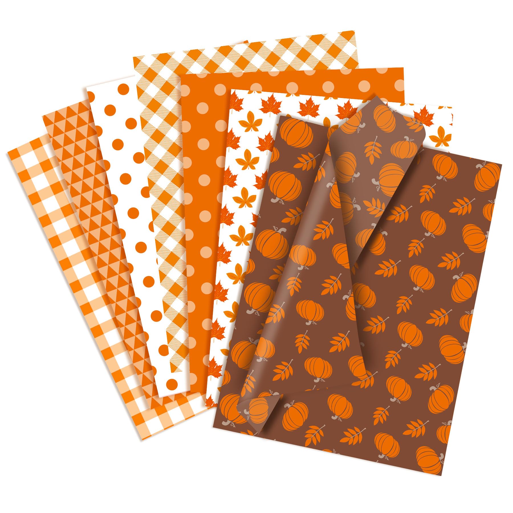 Larcenciel 70 Sheets Fall Tissue Paper, Orange Gift Tissue Paper Bulk for Gift Bags & Gifts Wrapping - Pumpkin Leaves Patterns, Gift Wrap for Autumn Harvest Thanksgiving Halloween Party DIY,19.7x13.8