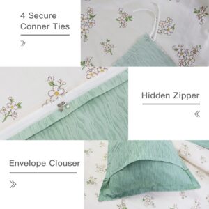 Usfivefam Floral Duvet Cover Set Queen,3pcs Green Floral Printed Duvet Cover Reversible Garden Style Patterned Bedding Set Botanical Comforter Cover with Zipper Closure,Soft and Luxury,90 * 90"