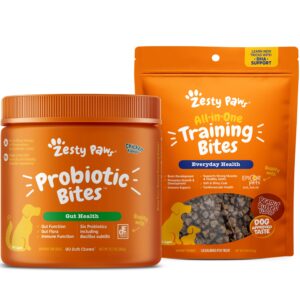 zesty paws probiotics for dogs - digestive enzymes for gut flora + training treats for dogs & puppies - hip, joint & muscle health