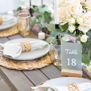 Table Numbers for Events/Weddings - 1-20 Numbered Acrylic Table Number Holders - Rustic Table Number Stands w/Wooden Base - Wedding Table Numbers - Acrylic Table Signs for Receptions, Parties & More