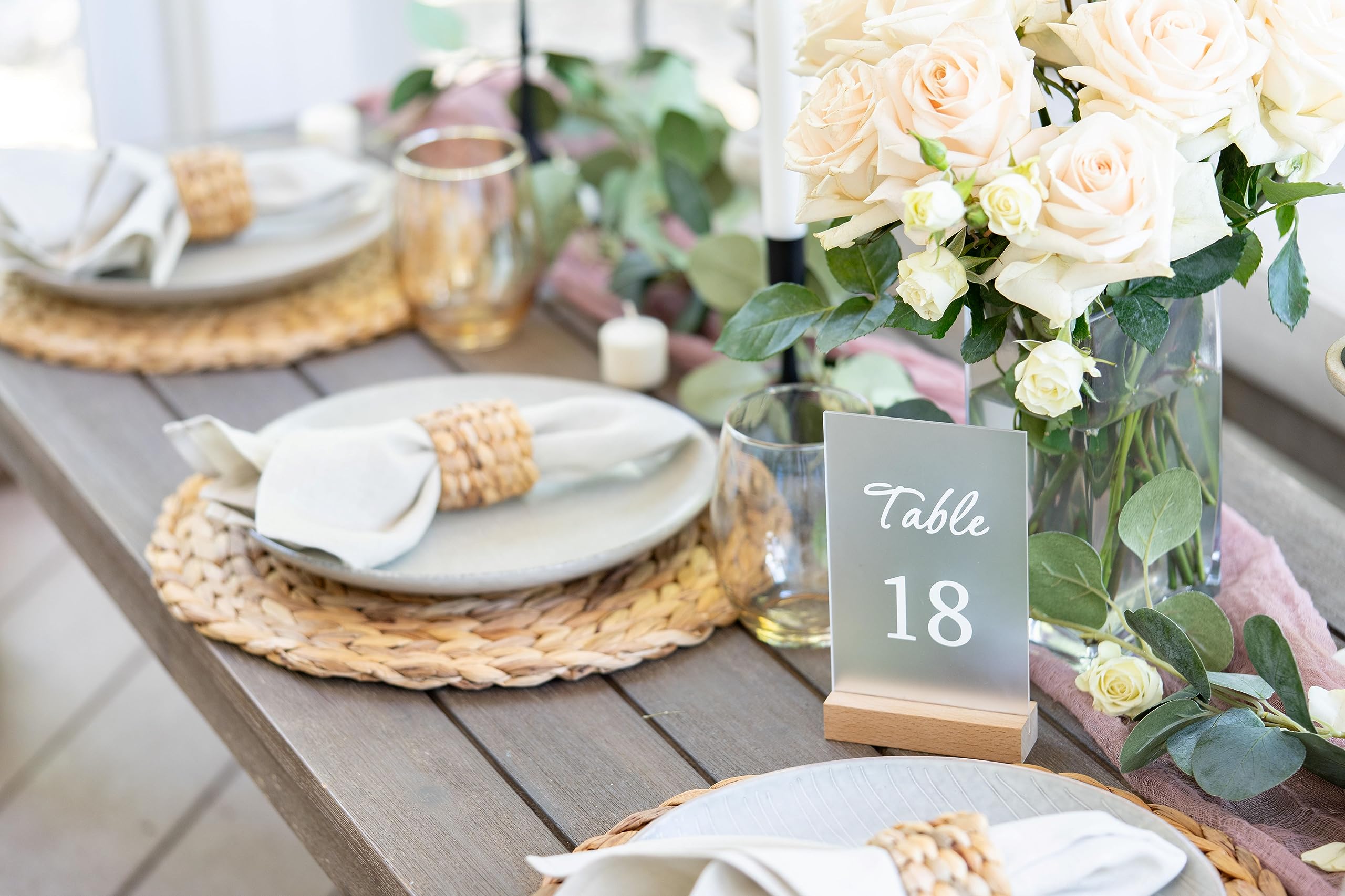 Table Numbers for Events/Weddings - 1-20 Numbered Acrylic Table Number Holders - Rustic Table Number Stands w/Wooden Base - Wedding Table Numbers - Acrylic Table Signs for Receptions, Parties & More