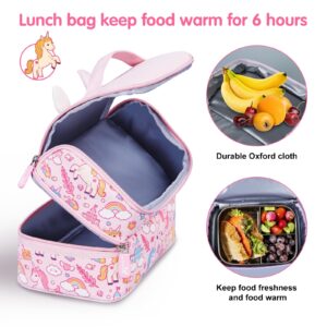 NOHOO Kids Lunch Bag, Insulated lunch bag Cooler Reusable Bilayer Lunch box tote for Women, Girls, Men, Boys, Schools, Offices, Work, Travel, Picnic,Party(Unicorn)