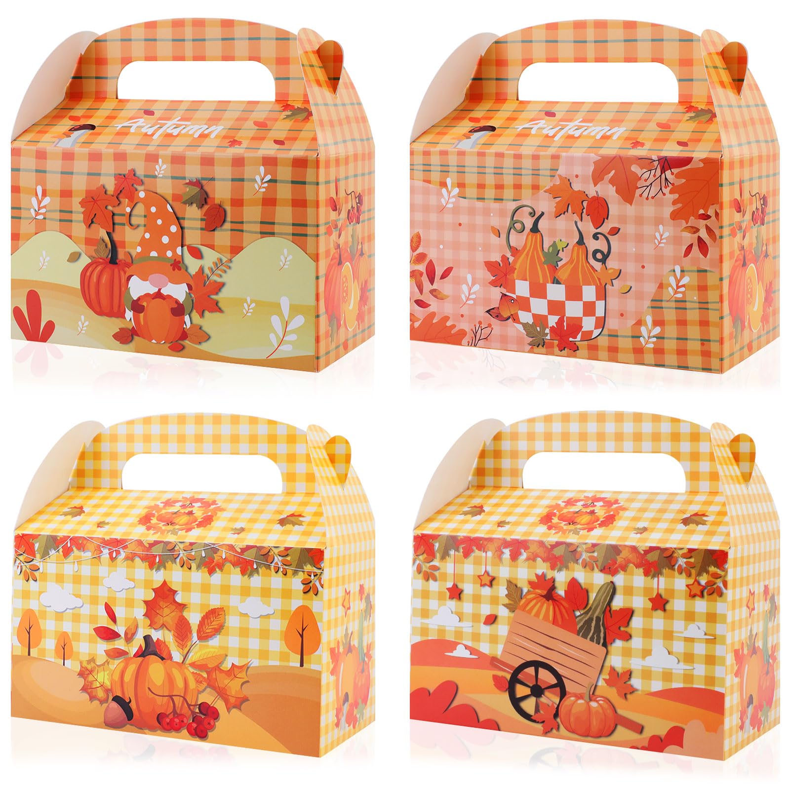 HOWAF 12pcs Fall Party Treat Boxes, Hello Autumn Plaid Gift Boxes with Maple Leaves Pumpkin Gnome Design for Fall Harvest Party Supplies, Autumn Party Candy Boxes, Hello Fall Goodie Boxes