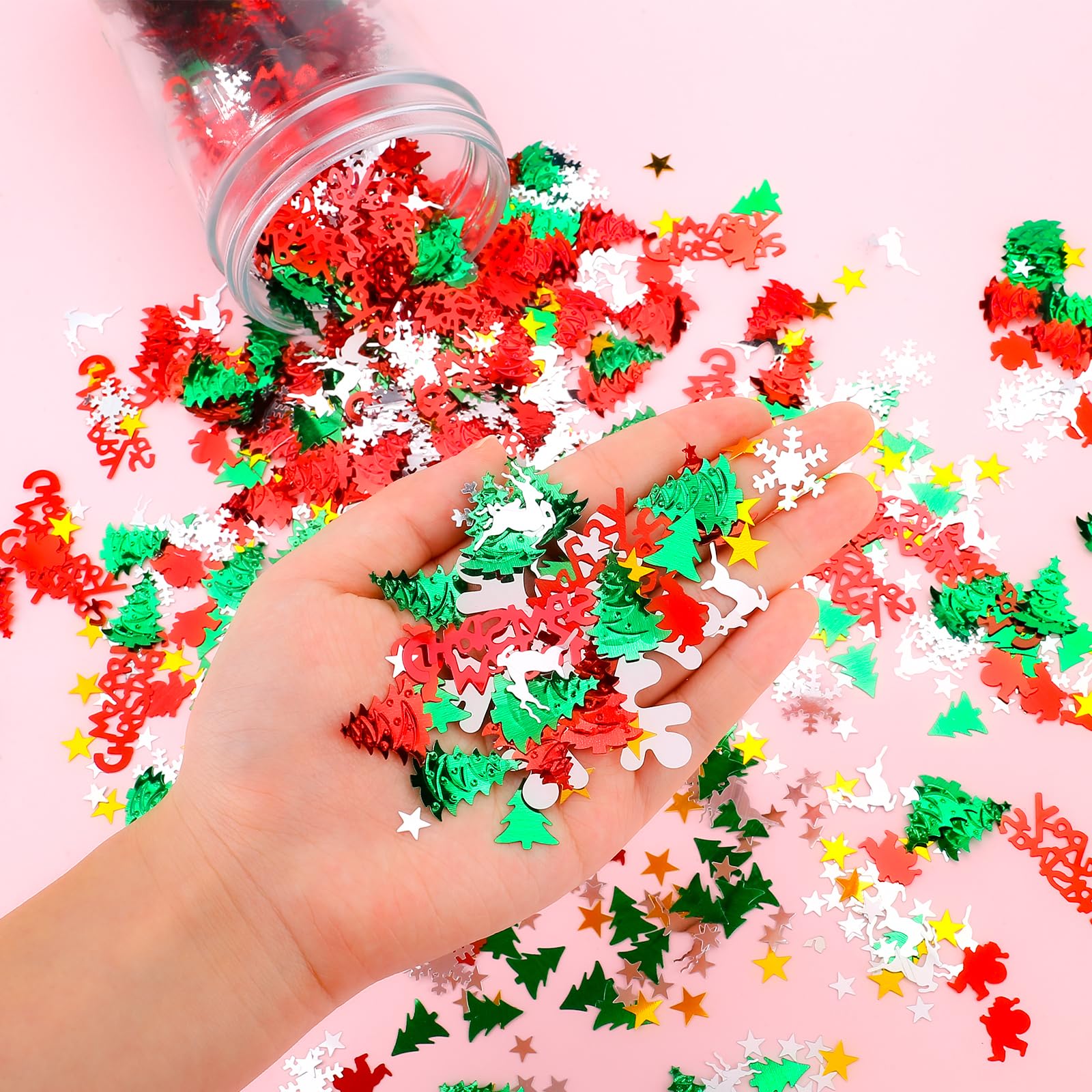 FUSHENMU 4800 Pcs/3.5 oz Christmas Glitter Confetti,Assorted Xmas Tree Snowflake Santa Elk Merry Christmas Metallic Foil Table Sequins Decoration Set