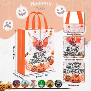 AhfuLife 6 Pcs Halloween Trick or Treat Bags, Large Halloween Tote Bags with Handles, Reusable Halloween Non-Woven Candy Bags for Halloween Party Supplies Favors (15''×11.8''×3.9’’)