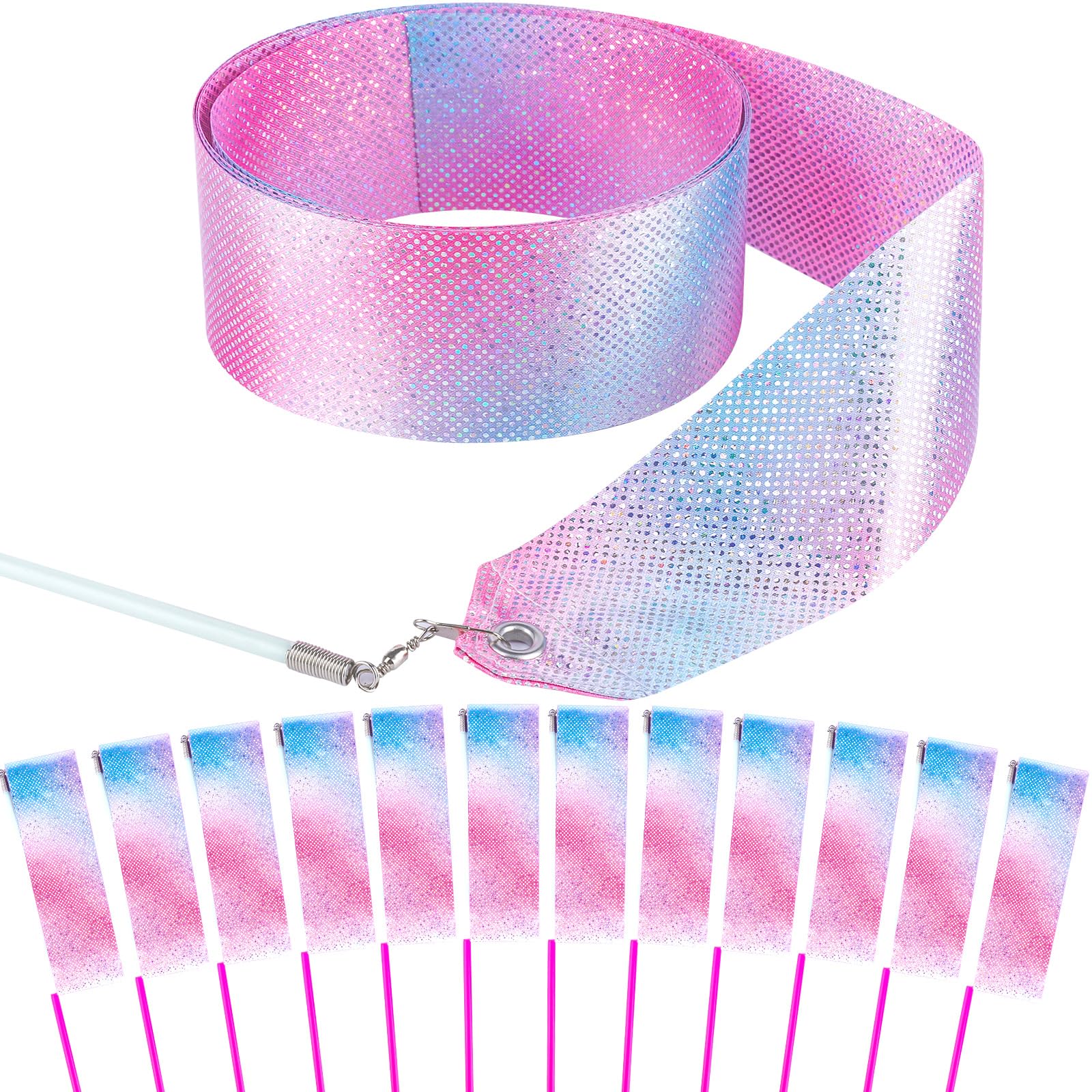 HiUnicorn 14PCS Sparkling Dance Ribbon for Kids Girls Princess Mermaid Ballet Ballerina Gymnastics Birthday Party Favors Decorations, Kids Twirling Streamer Ribbon Dancer Wands for Outdoor Toys