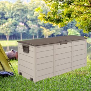 VINGLI 75 Gallon Outdoor Storage Box, Patio Deck Box Furniture with Lockable Design, Plastic Storage Containers with Lid for Garden | Pool | Balcony | Yard (Coffee)