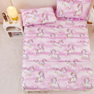 Yibeizi Unicorn Twin Sheets Set for Girls, Kids Cute Princess Printed Bedsheets Microfiber Deep Pocket Bed Sheet & Pillowcase Sets 3 Pieces