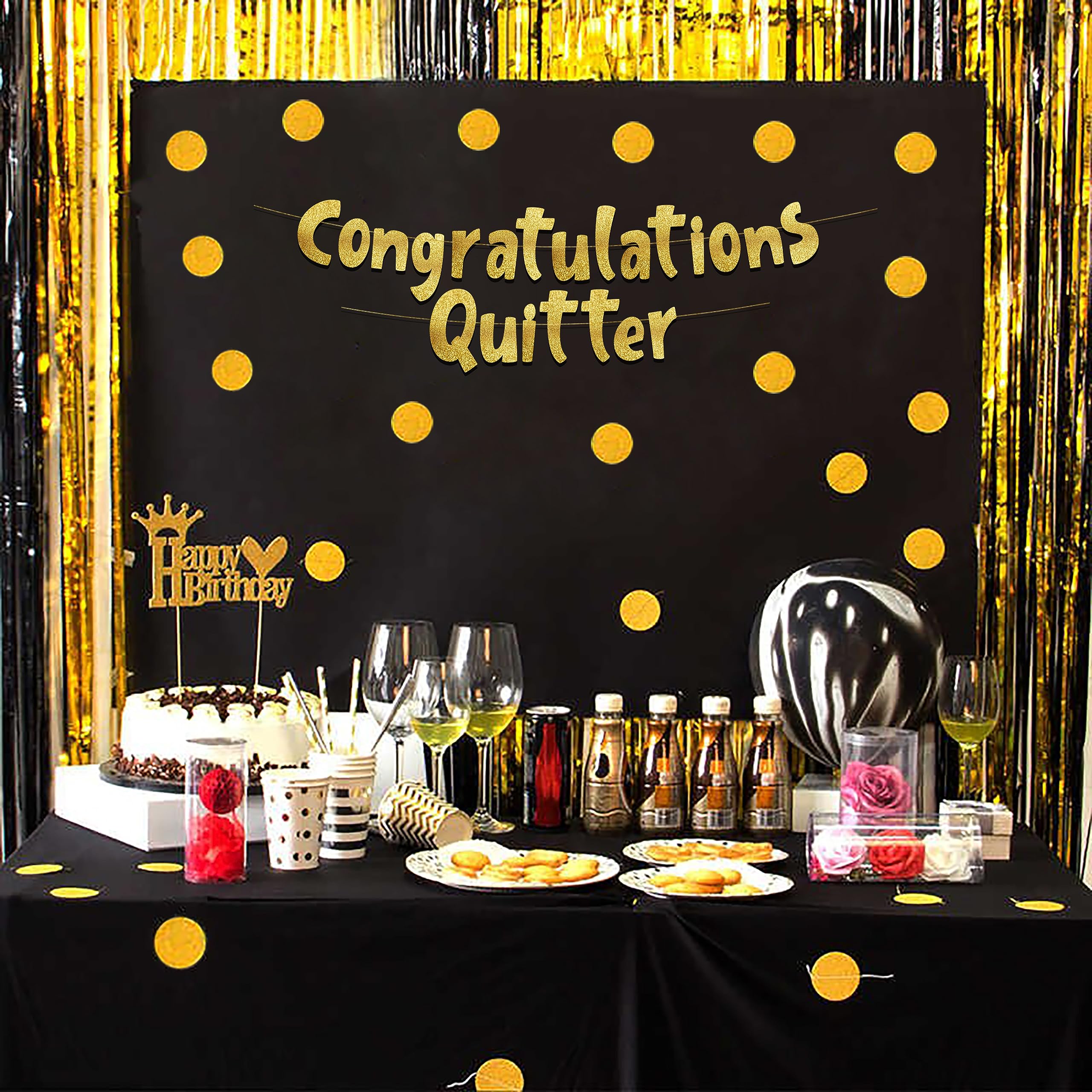 Congratulations Quitter Gold Glitter Banner - Retirement Party Supplies, Gifts and Decorations