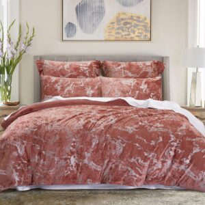 Grassix Duvet Cover King - 3D Marble Velvet King Duvet Cover Blush Pink, Ultra Soft Flannel Duvet Cover with Zipper Closure 8 Corner Tie (1 Duvet Cover 104"x90" & 2 Pillowcases-Blush Pink)