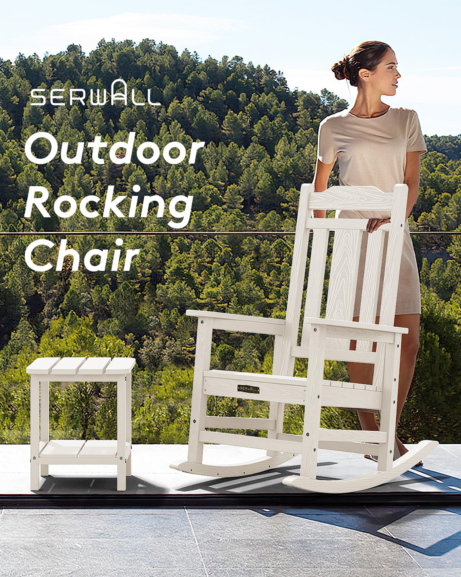 SERWALL Outdoor Rocking Chair White Set of 2