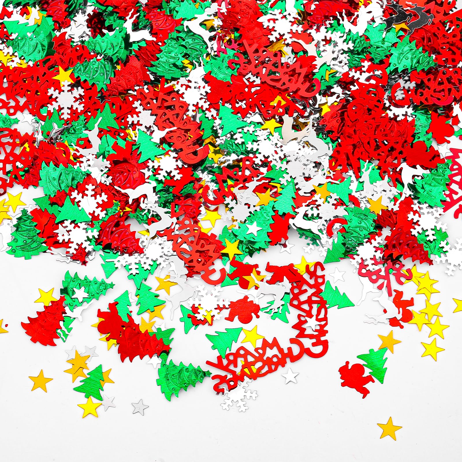 FUSHENMU 4800 Pcs/3.5 oz Christmas Glitter Confetti,Assorted Xmas Tree Snowflake Santa Elk Merry Christmas Metallic Foil Table Sequins Decoration Set