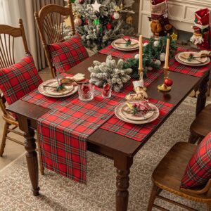 Softalker Christmas Checkered Tartan Table Runner - Red Buffalo Plaid Xmas Stain Resistant Washable Table Decoration for Dining/Parties/Holiday Decor, 13 x 70 Inch