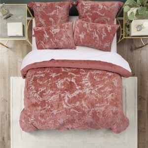 Grassix Duvet Cover King - 3D Marble Velvet King Duvet Cover Blush Pink, Ultra Soft Flannel Duvet Cover with Zipper Closure 8 Corner Tie (1 Duvet Cover 104"x90" & 2 Pillowcases-Blush Pink)