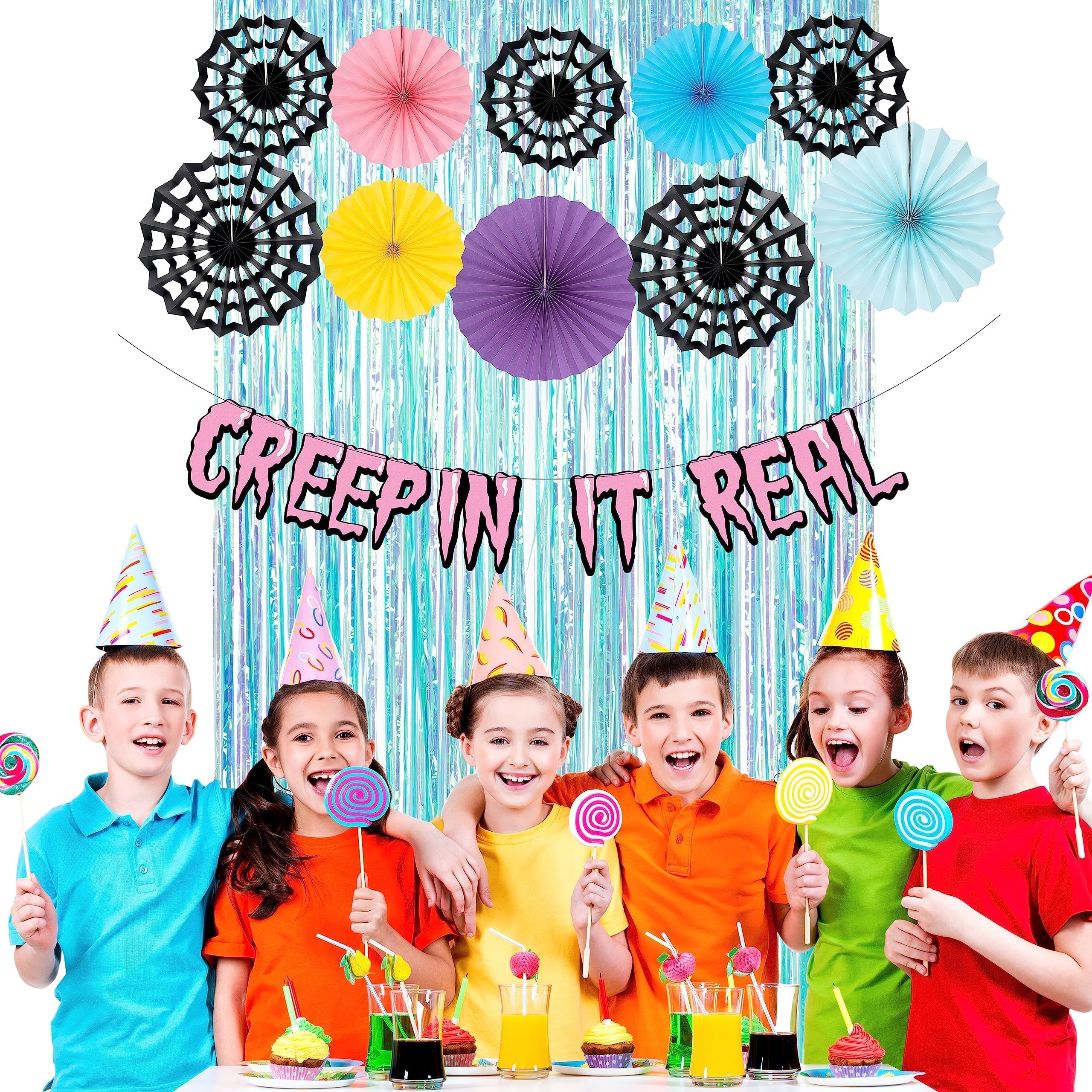 Cheerland Halloween Party Backdrop Pastel Banner Spiderweb Fan Banner Foil Party Streamers for Halloween Theme Birthday Wedding Baby Shower Cosplay Party Supplies