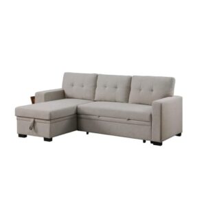 Devion Furniture 92" W Modern L-Shaped Polyester Fabric Upholstered Reversible Side Compartment Sleeper Sectional Sofa Bed with Chaise in Light Gray Finish